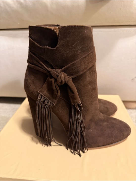 Aquazzura Shoes - Aquazzura Women's Suede Fringe Tie Ankle Boots - Brown